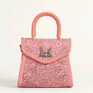 Western Bag Leather Tooled Bag Elegant Pink Handbag Cowgirl